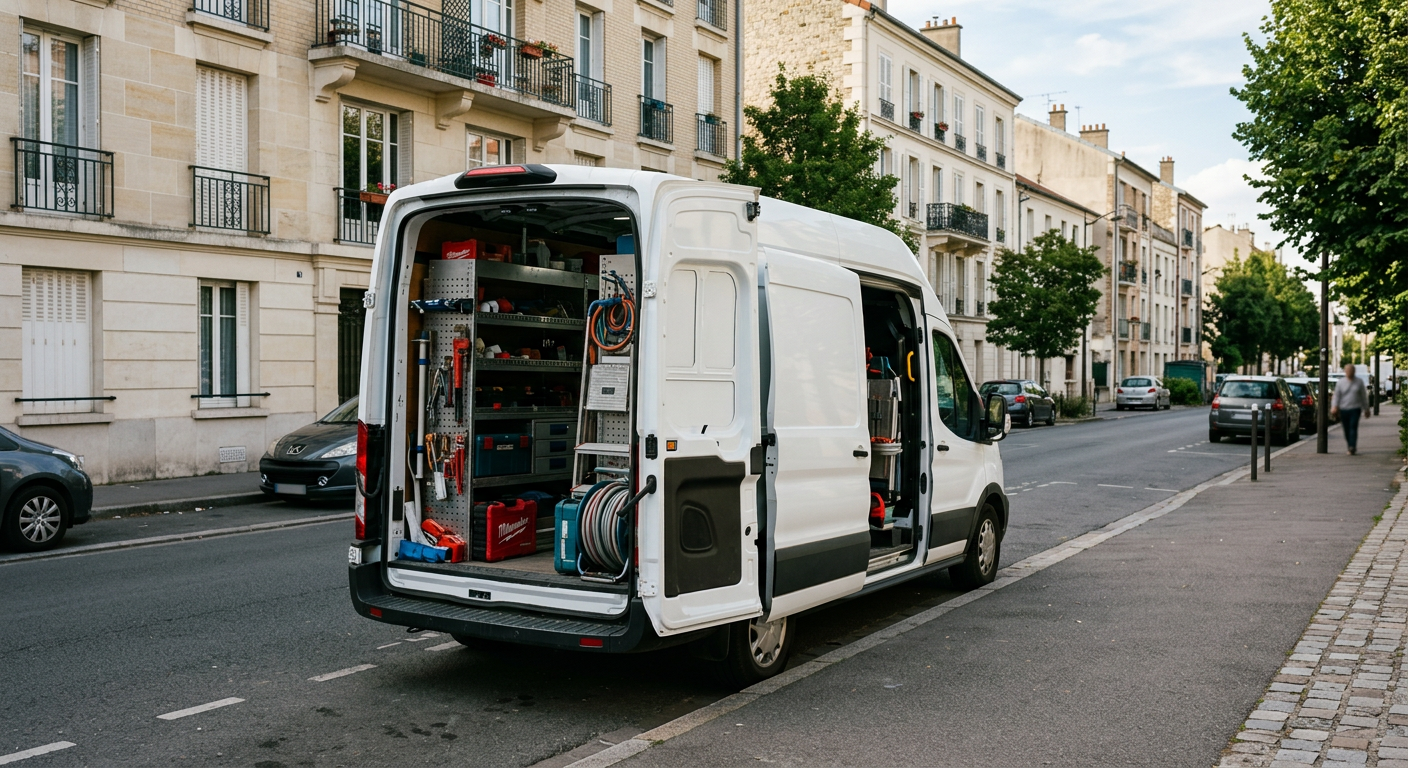 Véhicule Allo Plombier Courbevoie en intervention dans les Hauts-de-Seine 92